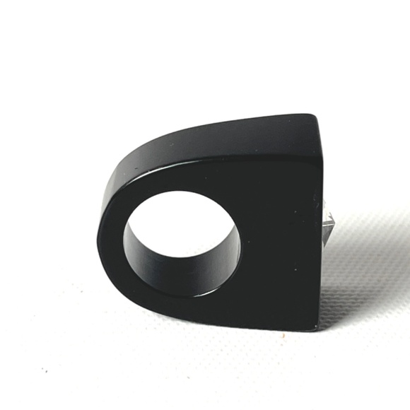 Vintage Size 4.25 Lucite Black Ring Rectangular Flat Top Rhinestone Geometric - Picture 10 of 14